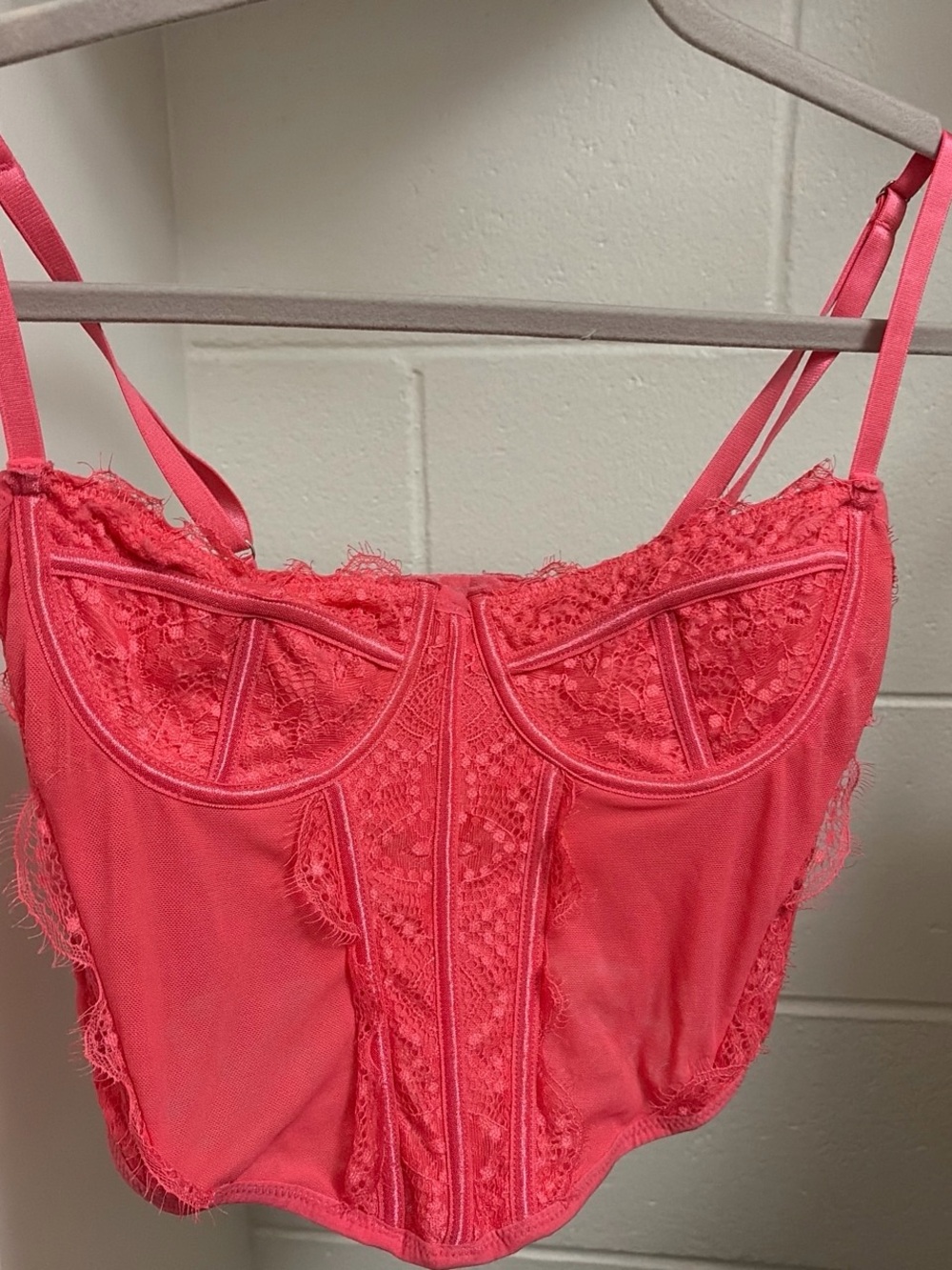 La Hearts Coral Lace Bustier Tank